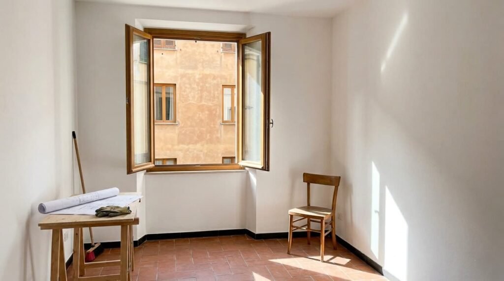 risanamento mura muffa definitivo Pietra Ligure Stanza luminosa appena risanata con pareti bianche e finestra aperta su uno scorcio ligure, esempio di ambiente domestico salubre e privo di umidità grazie a interventi strutturali definitivi e materiali traspiranti a Pietra Ligure.